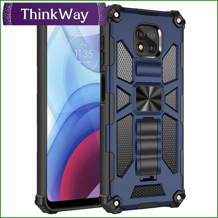 Shock Resistant Drop Armored Phone Case with Metal Magnetic Sturdy Stand Protective Cover For MOTO E6S & MOTO One Fusion