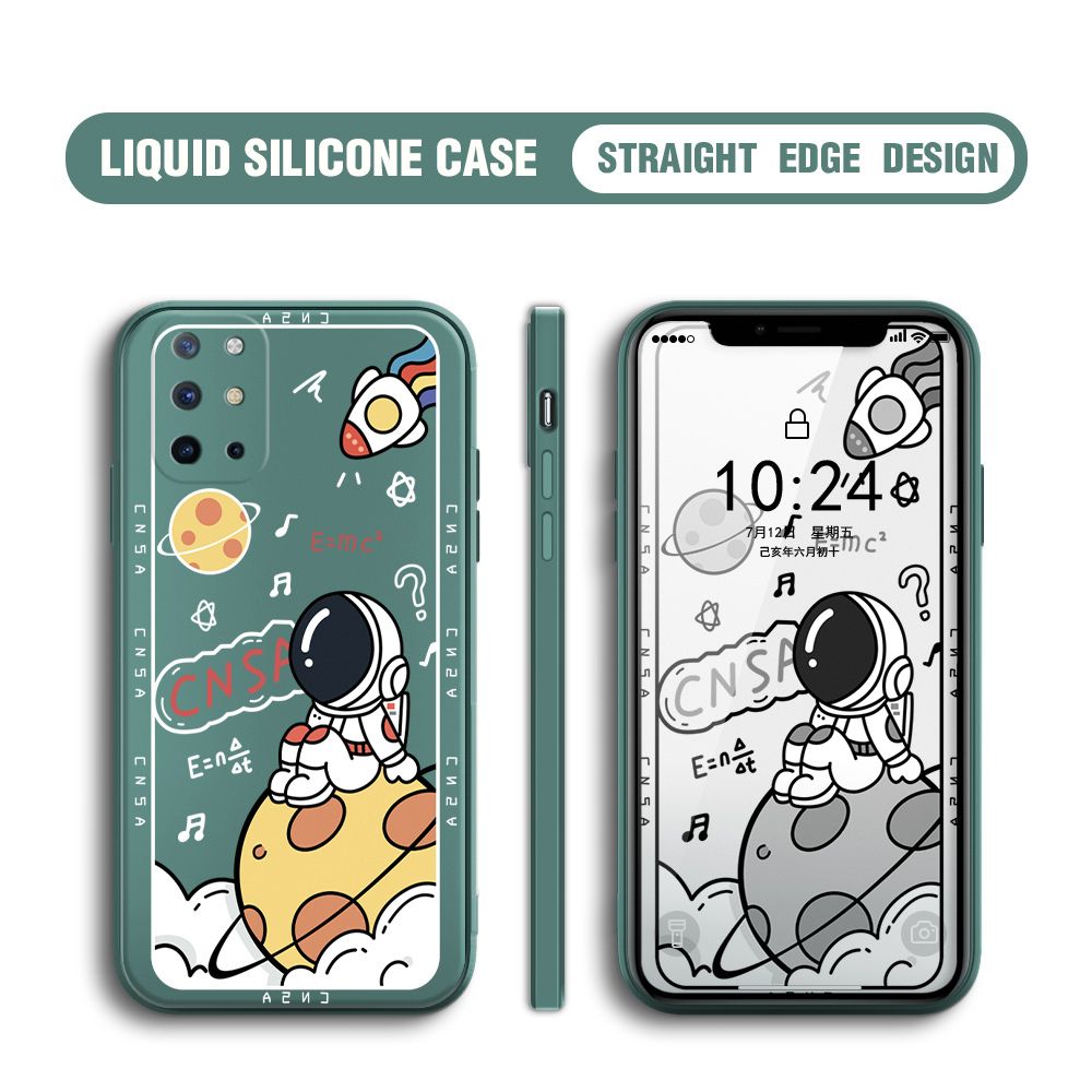 BILI for OnePlus 8T Back Cover Little Astronaut Sit In Planet Multicolor Liquid Silicone Phone Case Soft Square Lens Protection Phone Cases