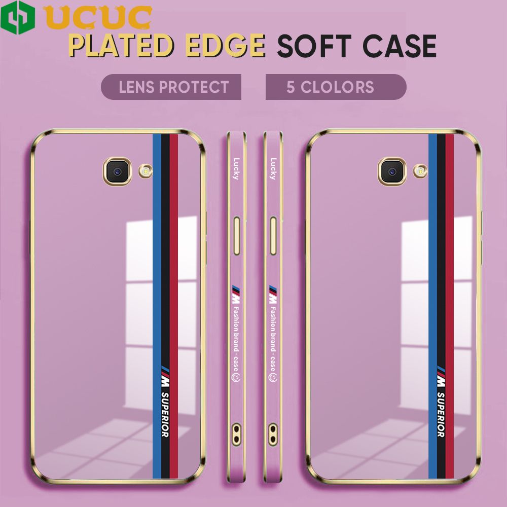 UCUC for Samsung Galaxy J7 Prime Back Cover + Free Lanyard Track Sign Luxury 6D Plating Case Side Pattern Soft Silicone Square Phone Cases