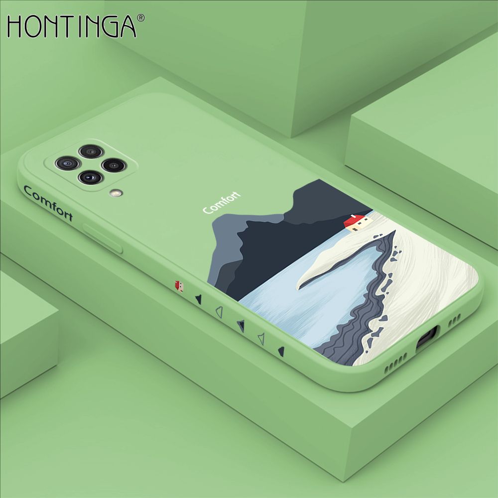 Hontinga for Samsung Galaxy A22 4G M22 Case Side Design New Mount Back Cover Soft Square Edge Pattern Liquid Silicone Trend Phone Cases