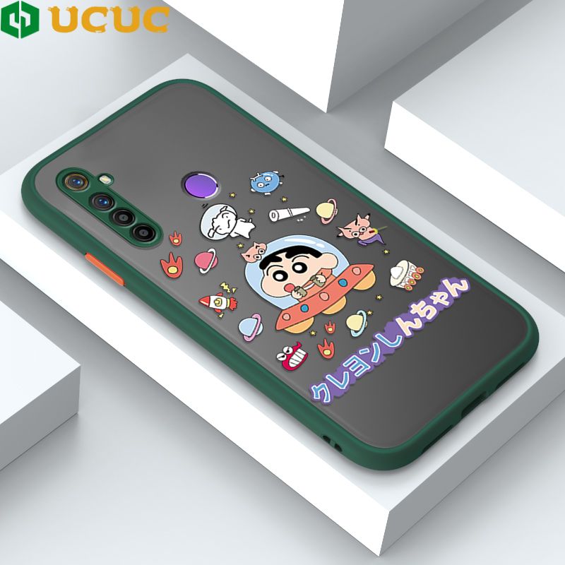 UCUC for Realme 5 5i 5S 6i Back Cover Spaceship Shinchan Frosted Transparent Hard Phone Case Thin Shockproof Full Cover Camera Protect Case