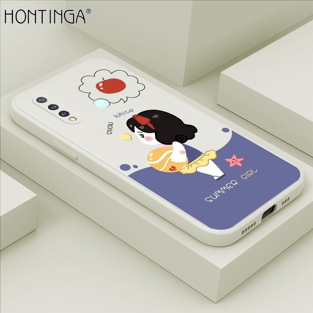 Hontinga for Vivo Y19 Case Cute Cartoon Girl Phone Case Phone Case Soft Square Edge Silicone Cases Full Lens Cover Shockproof Protection Cover