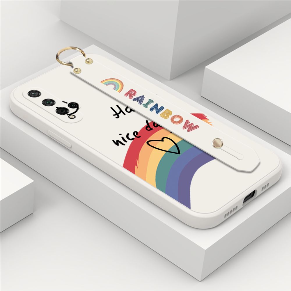 ZeroQiQi for Honor 20 Wrist Strap Case Lovely Graffiti Rainbow Smile Thin Phone Cover Square Edge Liquid Silicone Creativity Phone Case