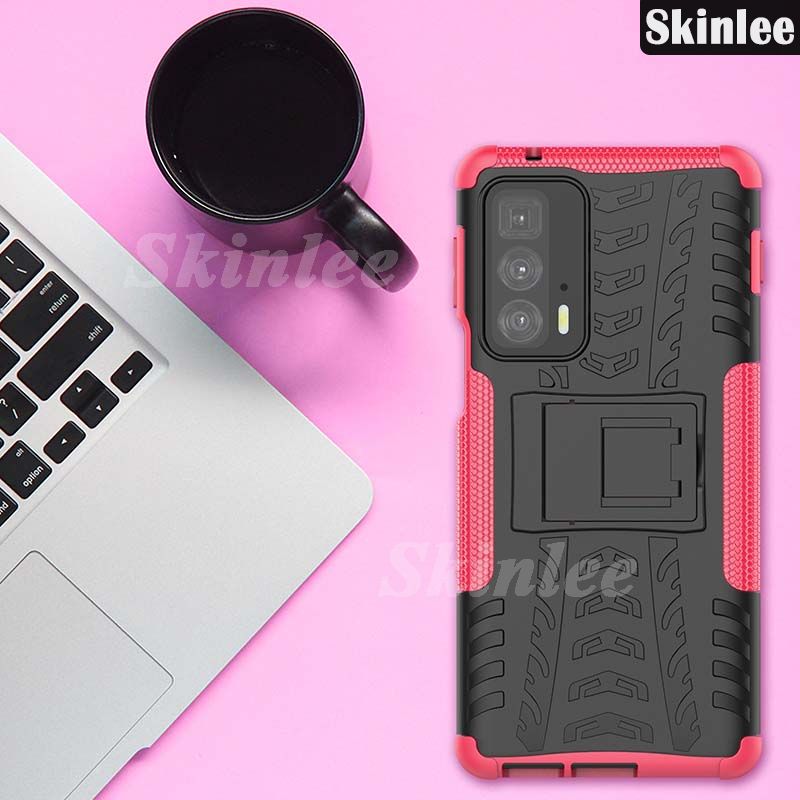 Skinlee For Motorola Edge 20 Pro Cases Tire Pattern Non-slip Back Cover With Color Frame And Bracket Anti-fall Mobile Phone Case For Motorola Edge20 Pro