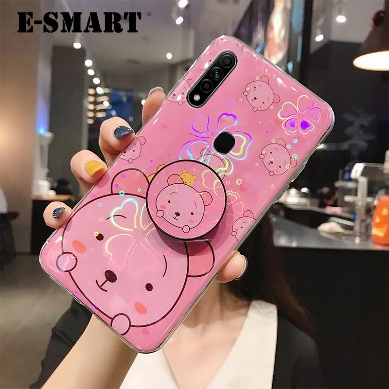 Phone case OPPO A31 Back Cover Cute Cartoon Bear Cases Soft Silicone Bracket Holder stand case Colorful Cherry Blossoms For OPPO A31 Case