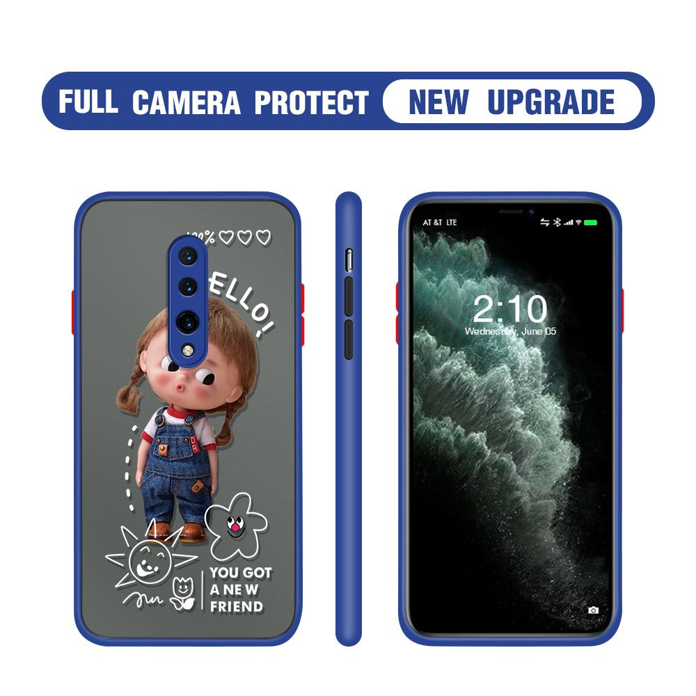 Hontinga for OnePlus 7 Pro Case Cute Cartoon Little Girl Cover Camera Shockproof Protection Case Edge Frosted Transparent Phone Cover