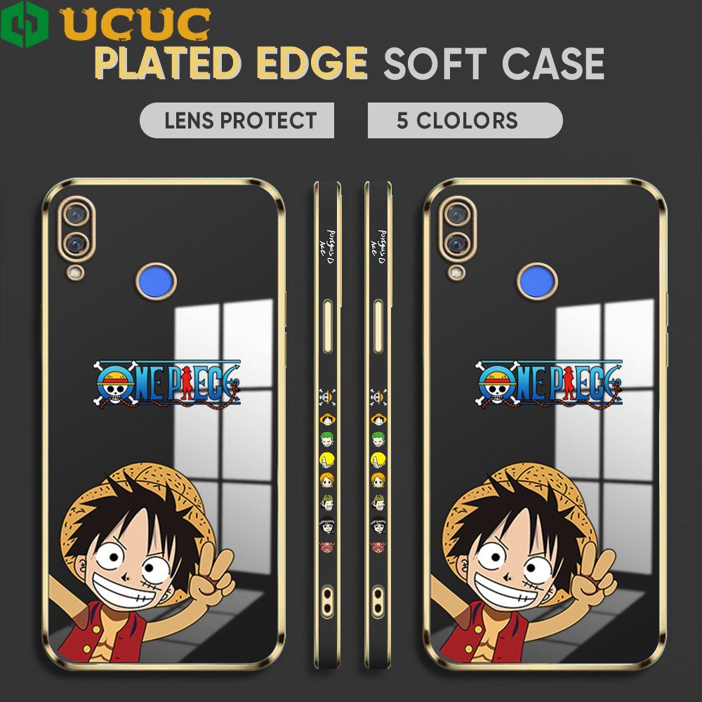 UCUC for Huawei Nova 3i P Smart Plus Back Cover + Free Lanyard Wave Luffy Luxury 6D Plating Case Side Pattern Soft Silicone Square Phone Cases