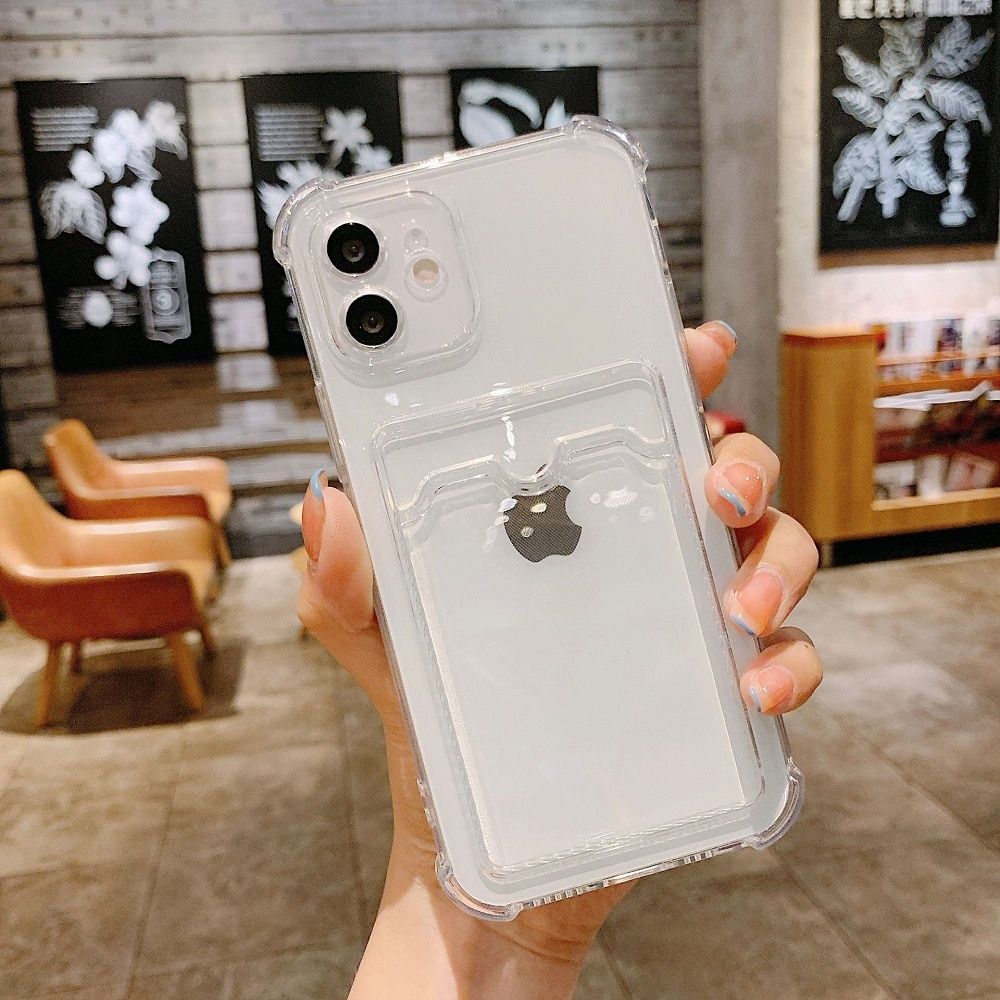 Card Bag Transparent Phone Case For iPhone 13 11 12 Pro Max XR XS Max X 7 8 Plus 12 Mini Shockproof Soft Bumper Clear Cover Capa