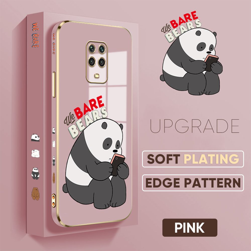 TA for Redmi Note 9S / Note 9 Pro / Note 9 Pro Max / Xiaomi Poco M2 Pro Back Cover + Free Lanyard Panda Reading Luxury 6D Plating Case Side Pattern Soft Silicone Square Phone Cases
