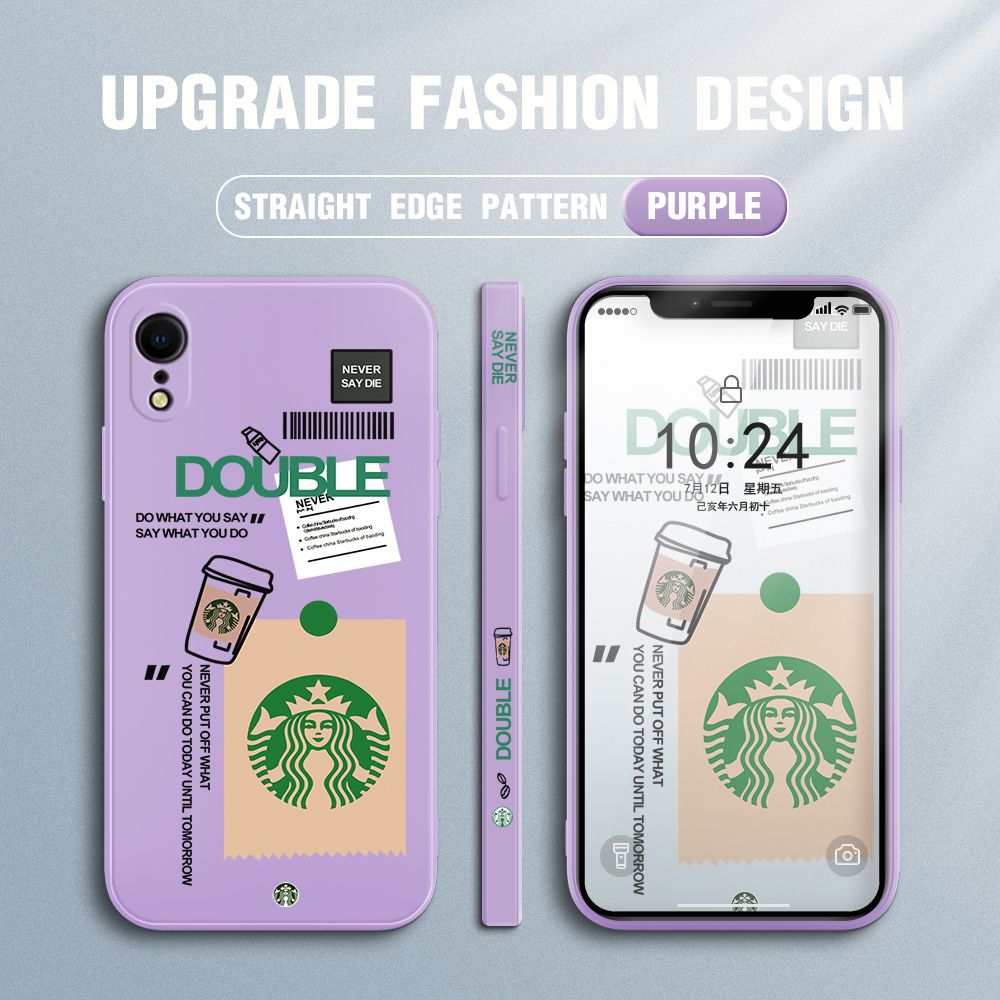 Jizetin for iPhone XR Back Cover Creative Coffee Brand Side Design Liquid Silicone Phone Case Soft Full Camera Protect Phone Cases