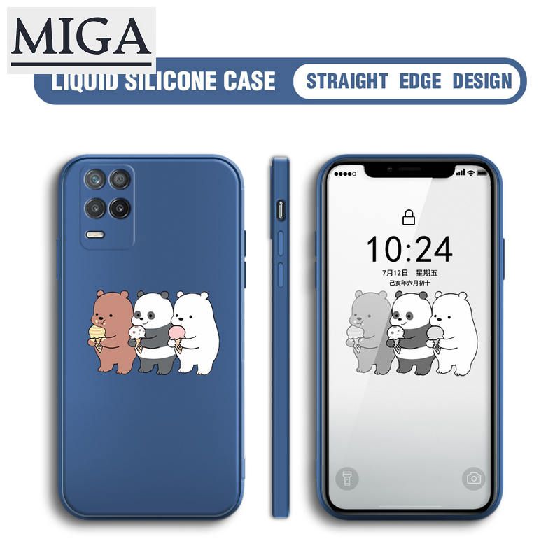 Phone Case For Realme 8 Realme8 Pro 4G 5G Anime Cartoon We Bare Bears Panda Grizzly cellphone case Square Edge Pattern Liquid Silicone Casing Full Cover Camera Case