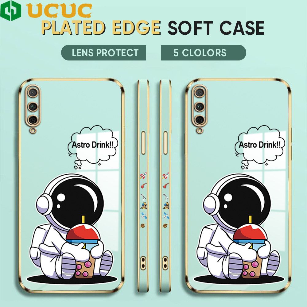 UCUC for Honor 9X Pro Back Cover + Free Lanyard Cute Astronaut Luxury 6D Plating Case Side Pattern Soft Silicone Square Phone Cases