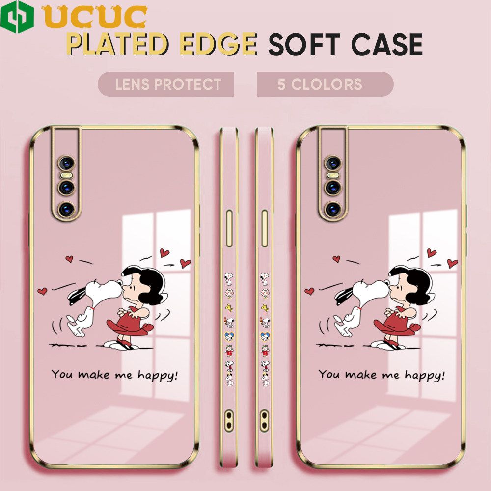 UCUC for Vivo V15 Pro Back Cover + Free Lanyard Happy Puppy Luxury 6D Plating Case Side Pattern Soft Silicone Square Phone Cases