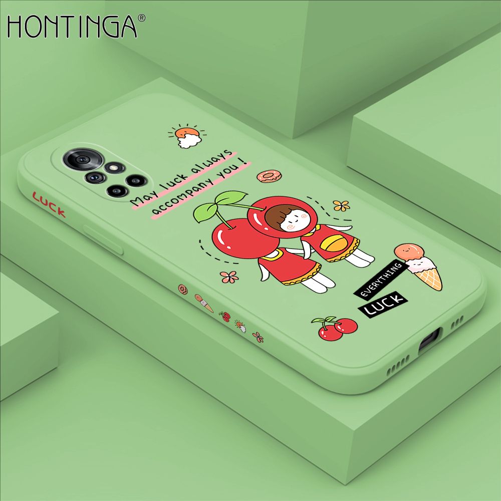 Hontinga for Huawei Nova 8 Case Side Design Cute Cherry Girl Back Cover Soft Square Edge Pattern Liquid Silicone Trend Phone Cases