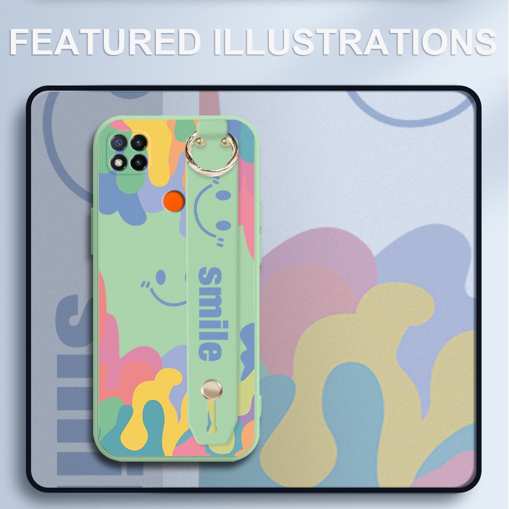 UCUC for Xiaomi Redmi 9C Wrist Strap Case INS Style Soft Candy Color Splash Ink Cover Ultra Thin Anti Fall Liquid Silicone Phone Case