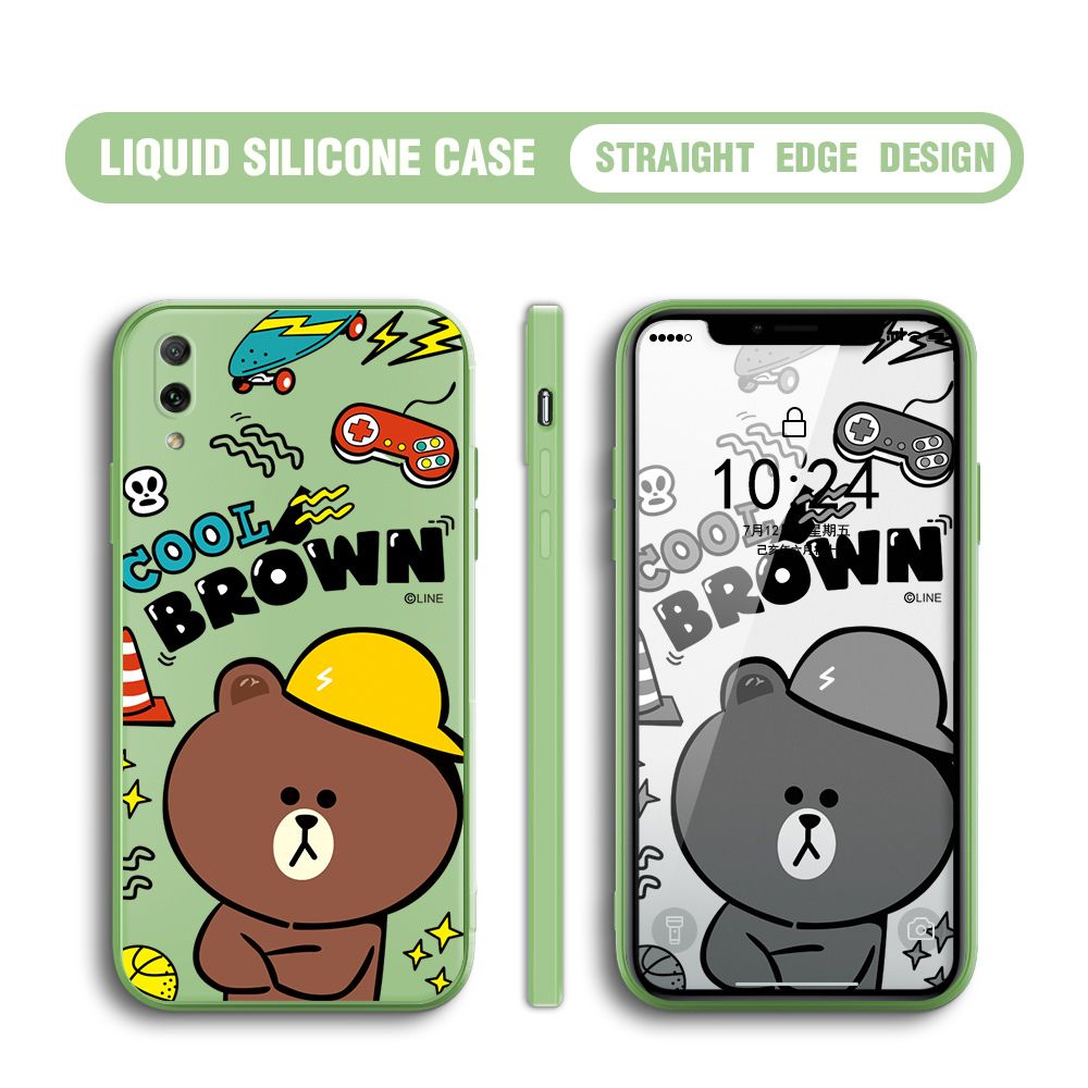 BILI for Huawei Y7 Pro 2019 Back Cover Cool Gaming Brown Bear  Multicolor Liquid Silicone Phone Case Soft Square Lens Protection Phone Cases