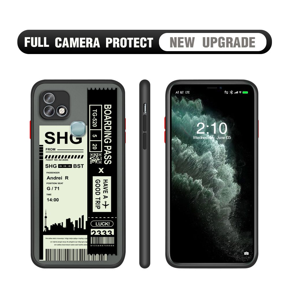 Hontinga for Infinix Hot 10I Case Cute Air Ticket City Scenery Camera Shockproof Protection Cases Edge Frosted Transparent Phone Cover