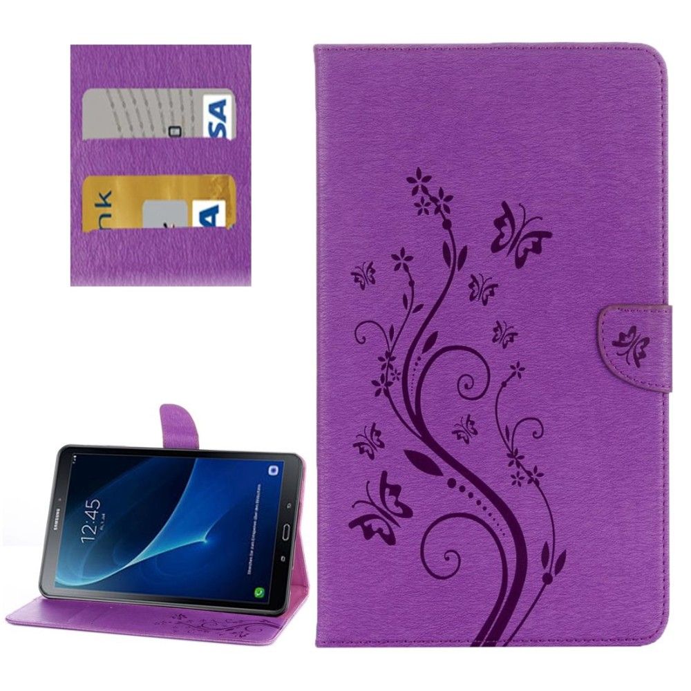 For Galaxy Tab A 10.1 (2016) / P580 Butterflies Love Flowers Embossing Horizontal Flip Leather Case with Holder & Card Slots & Wallet(Blue)