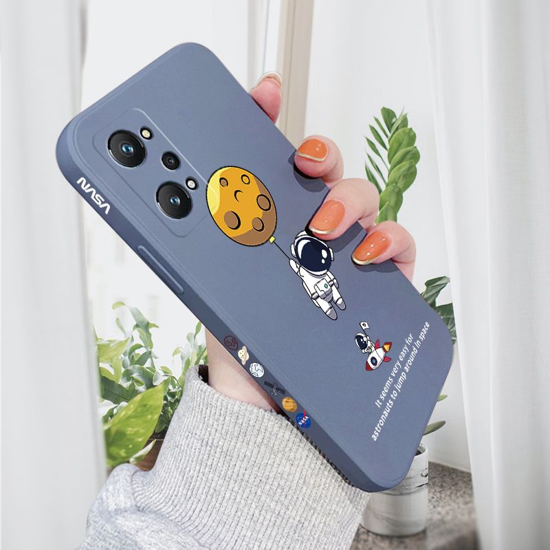 AMORVOR for Realme GT Neo2 Back Cover Cartoon Astronautn Side design Soft Case Liquid Silicone Phone Cases
