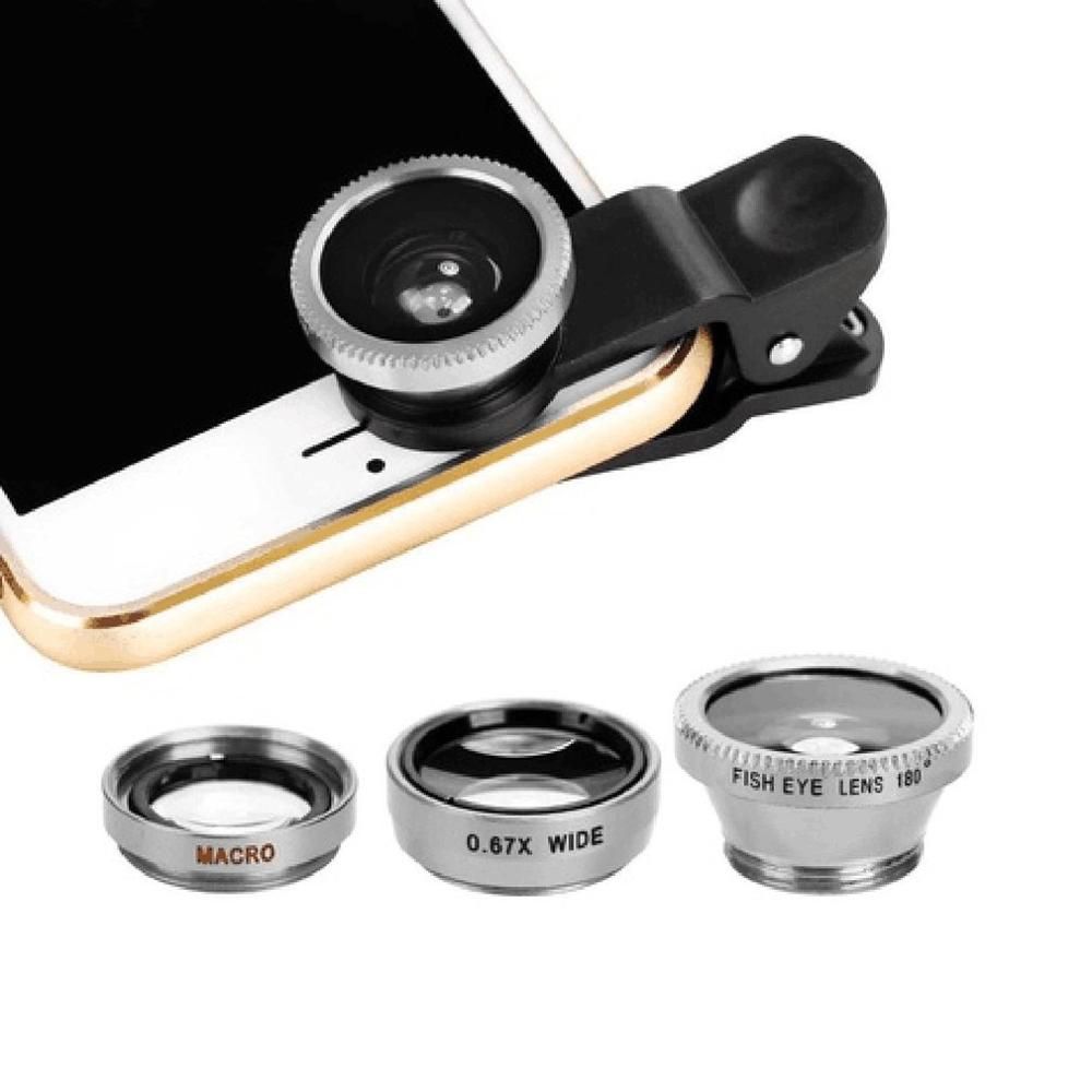 3-in-1 Wide Angle Macro Camera Fisheye Lens Kits Mobile Phone Fish Eye Lenses with Clip 0.67x for iPhone Samsung PhonesUniversal