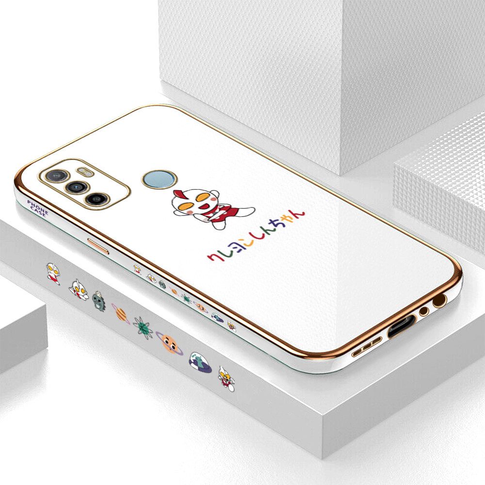 Luxury 6D Plating Case for OPPO A33 2020 Cute Cartoon Side Pattern Back Cover Soft Silicone Square Frame Shiny Bling Phone Cases + Free Lanyard