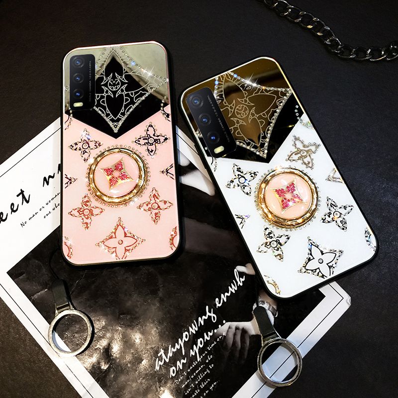 Phone Case VIVO Y20S Mirror Back Cover Magnetic Ring Holder Luxury Diamond Clover Cross for VIVO Y20S Make Up Mirror Case