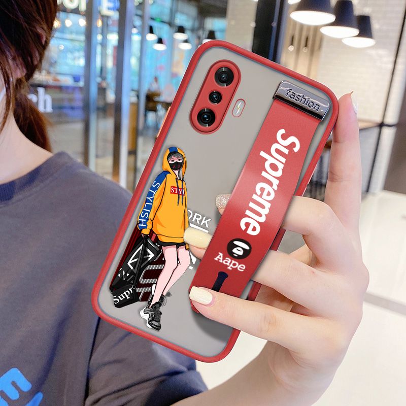 UCUC for Xiaomi Poco F3 GT Wrist Strap Case Creative Cartoon Handsome Girl Wristband Printing Cover Shockproof Frosted Phone Case
