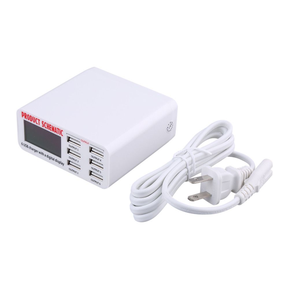 Yfashion 6  USB Charger ravel Charger LCD Digital Display Smart Charging Station Multi-Port USB Charging Plug