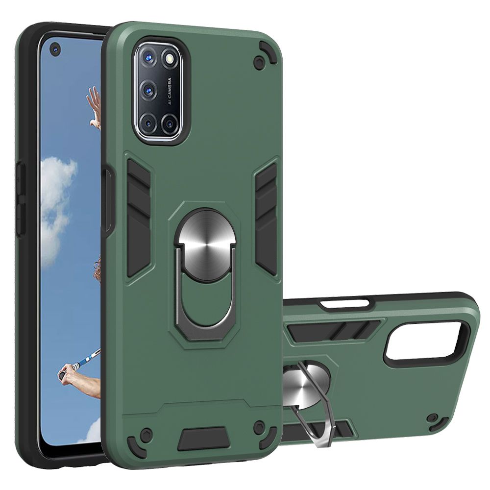 For OPPO A52 Double-layer Warframe Series with 360 Degree Rotating Ring Ruggedized Shock Protective Case