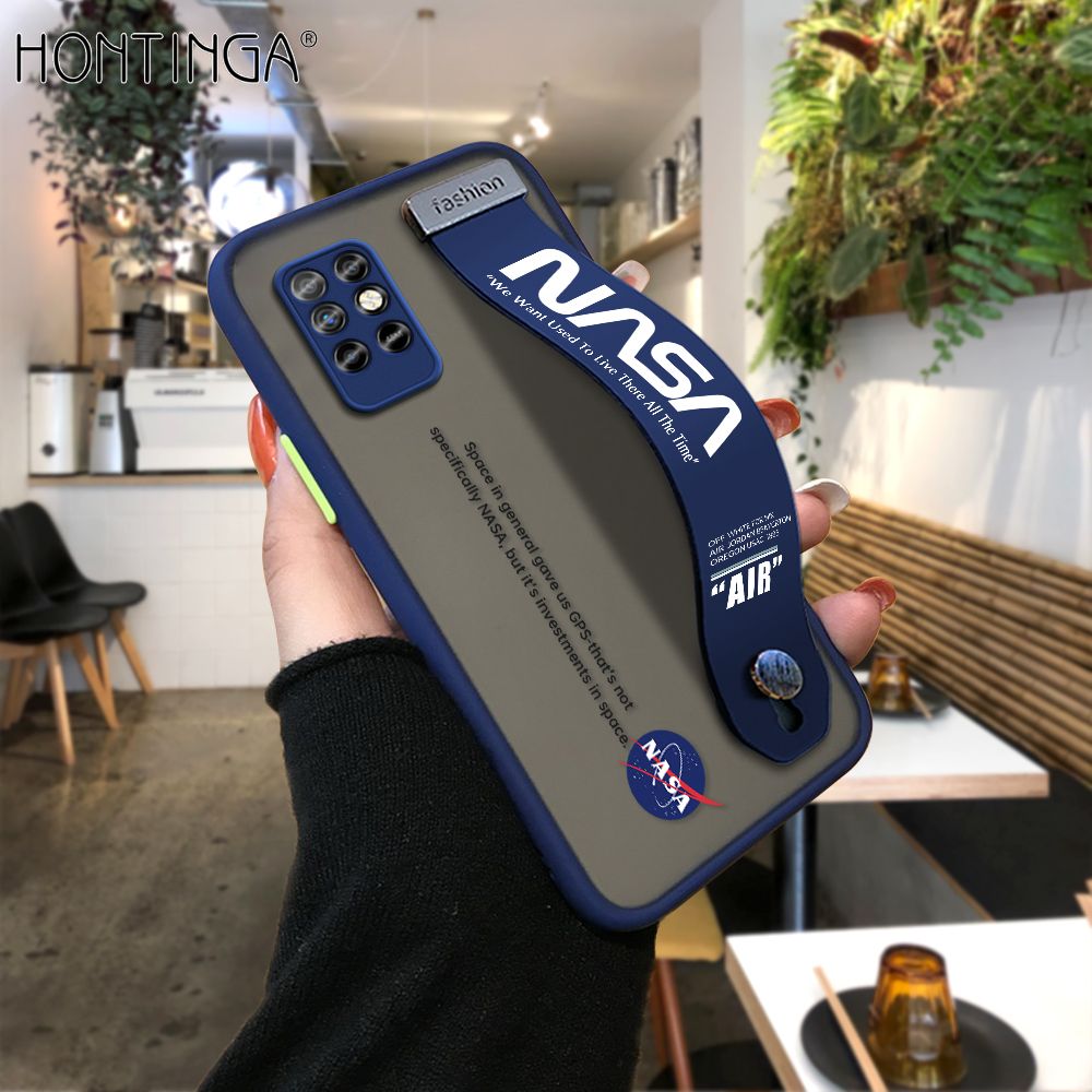 Hontinga for Infinix Note 8i Back Cover With Wristband Popular Space Astronaut Phone Casee Full Lens Protection Thin Frosted Cases