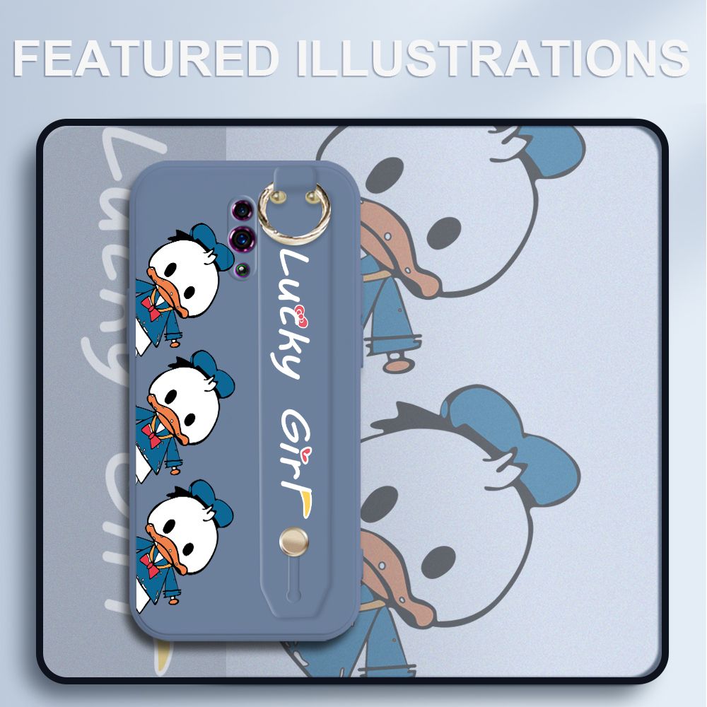 UCUC for OPPO Reno Wrist Strap Case Creative Cartoon Three Ducks Cover Ultra Thin Anti Fall Liquid Silicone Phone Case