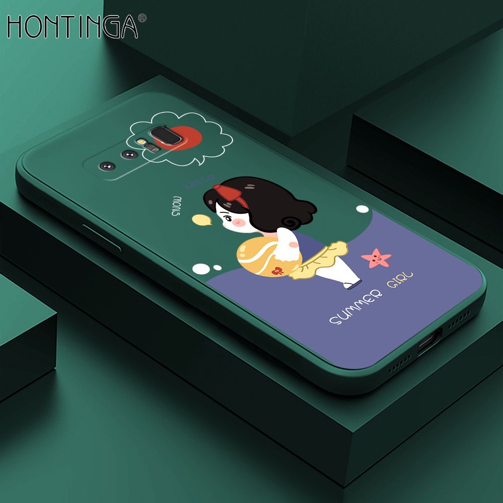 Hontinga for Samsung Note 8 Case Cute Cartoon Girl Phone Case Phone Case Soft Square Edge Silicone Cases Full Lens Cover Shockproof Protection Cover