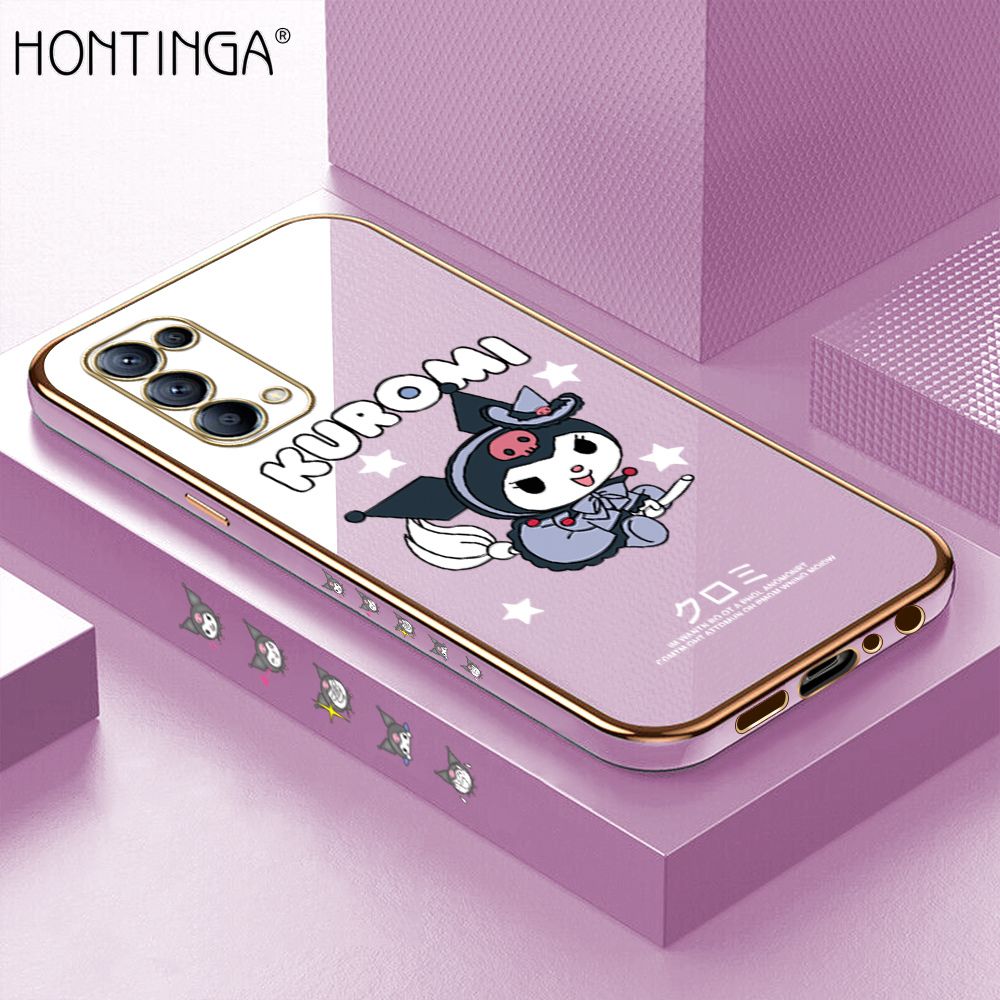 Hontinga for OPPO Reno5 5G Luxury 6D Plating Soft Casing Silicone Square Frame Phone Case Shiny Bling Back Cover Cute Cartoon Anime Characters Case