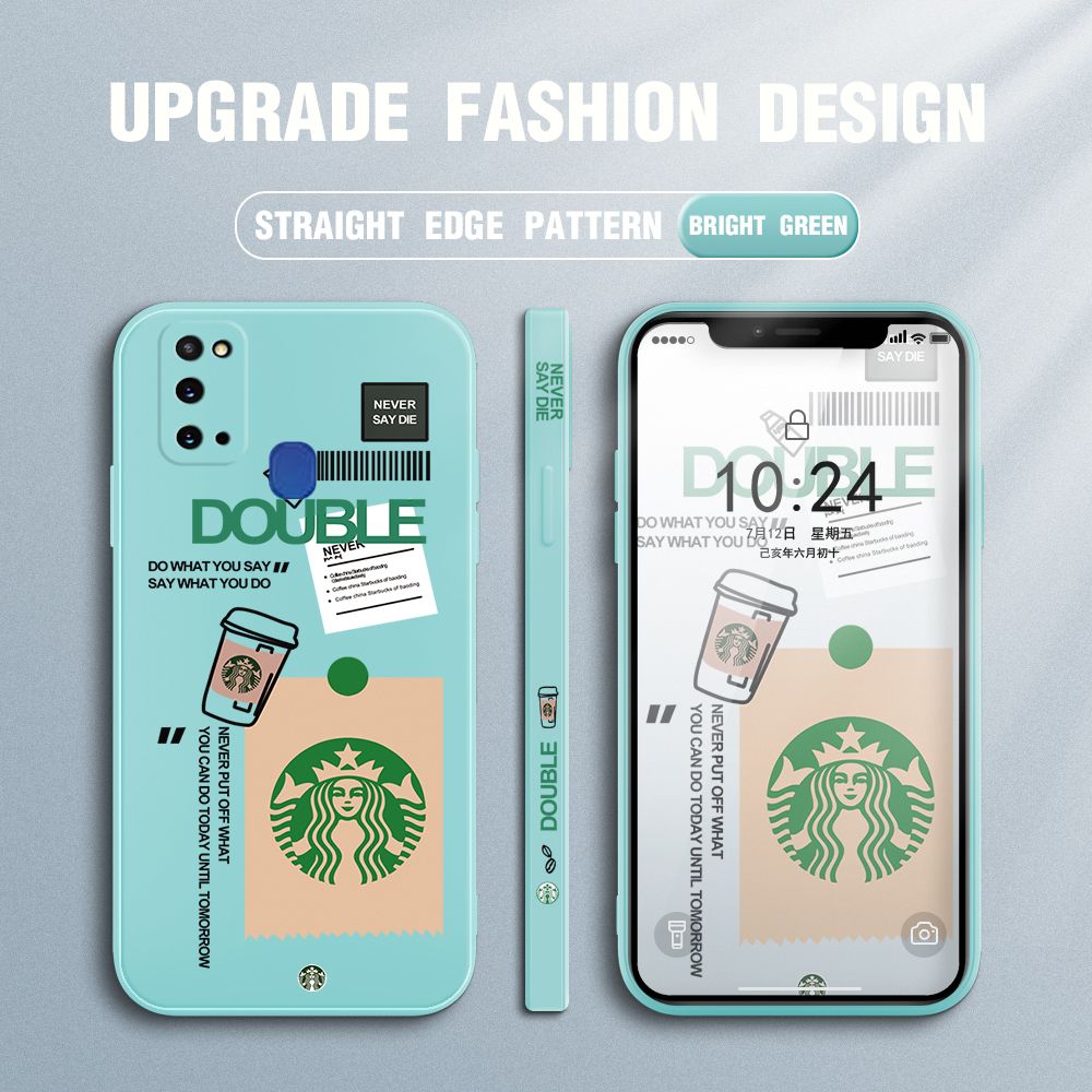 Jizetin for Samsung Galaxy M31 Back Cover Creative Coffee Brand Side Design Liquid Silicone Phone Case Soft Full Camera Protect Phone Cases