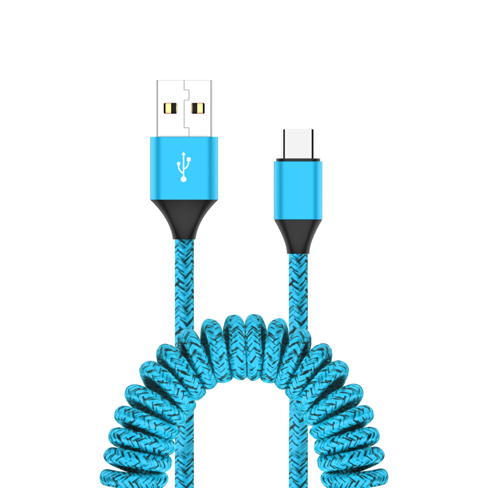Retractable Spring Charging Cable Data Sync Cable Type C Micro USB Flexible Elastic Stretch Charger Cable