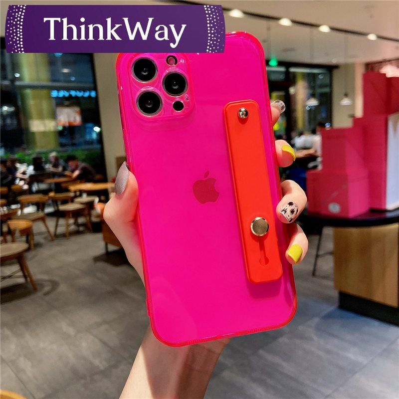 INS Neon Florescent Wrist Band Stand Case For iPhone 13 12 11 Pro Max XR X XS 6 7 8 Plus SE 2 Mini Candy Color Soft Clear Cover