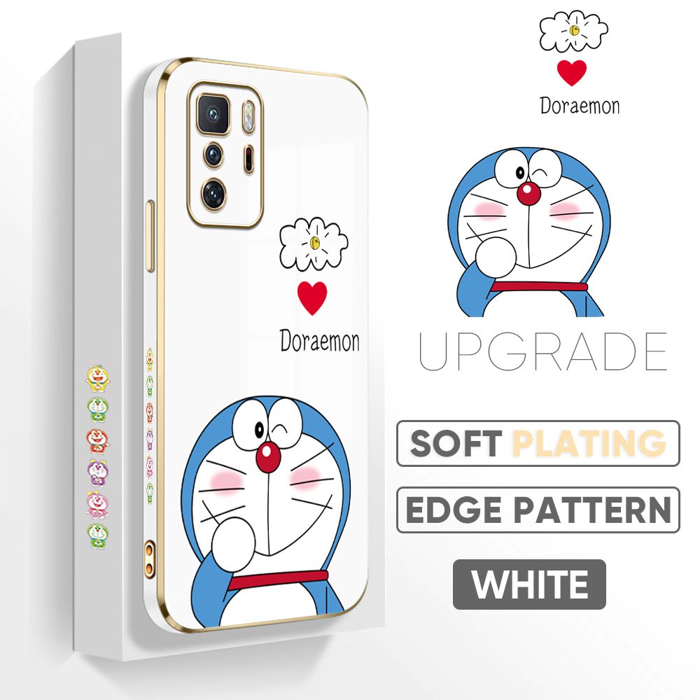 Jizetin (Free Lanyard) Xiaomi Poco X3 GT Cover Sneak Doraemon Luxury 6D Plating Soft Casing Silicone Square Frame Phone Case Shiny Bling Back Cover