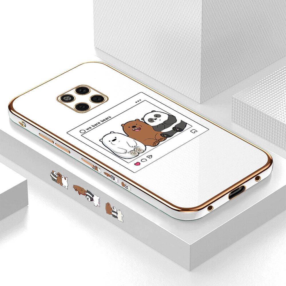 Luxury 6D Plating Case for Huawei Mate 20 Pro Cute Cartoon Anime Bears Side Pattern Back Cover Soft Silicone Square Frame Shiny Bling Phone Cases + Free Lanyard
