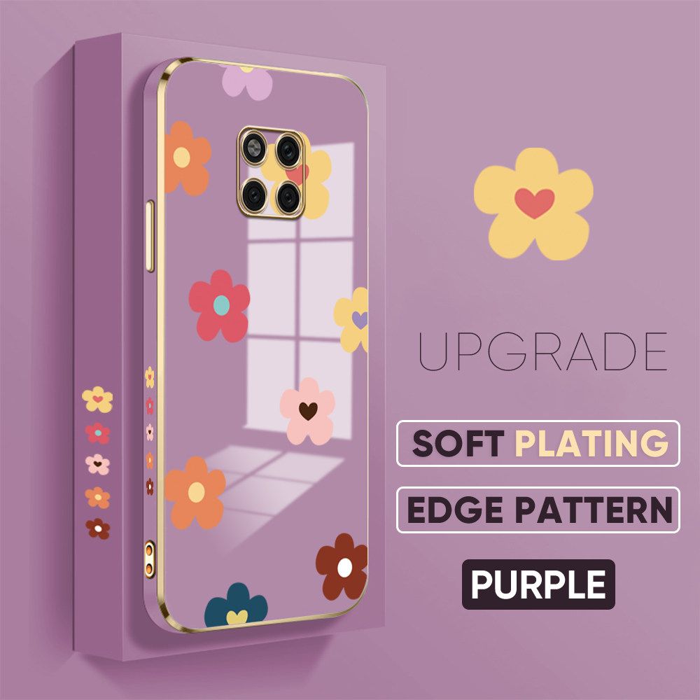 TA for Huawei Mate 20 Pro Back Cover + Free Lanyard Falling Flowers Luxury 6D Plating Case Side Pattern Soft Silicone Square Phone Cases