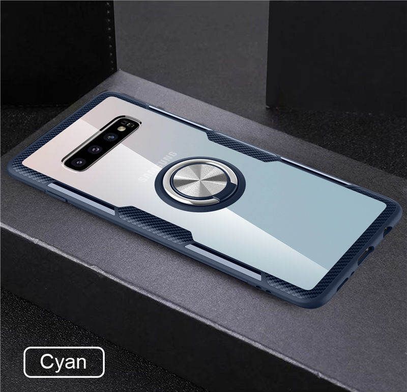 For Samsung Galaxy S10 S9 Note 9 10 Plus M10 M20 M30 A10 A20 A30 A40 A50 A70 Phone Case, Transparent Shockproof Ring Soft Silicone TPU Edge and Hard Back Cover