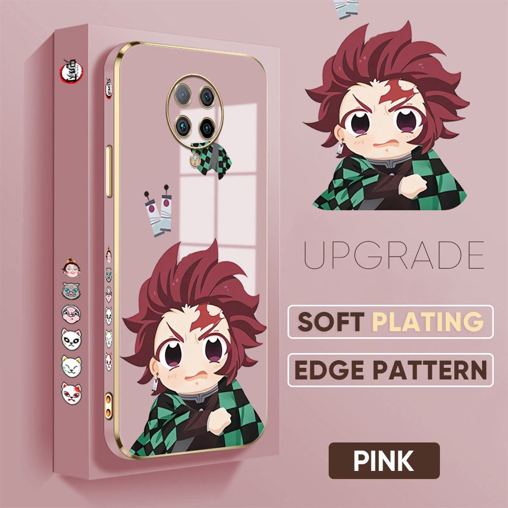 TA for Redmi K30 Pro / Xiaomi Poco F2 Pro / Pocophone F2 Pro Back Cover + Free Lanyard Cute Tanjiro Luxury 6D Plating Case Side Pattern Soft Silicone Square Phone Cases