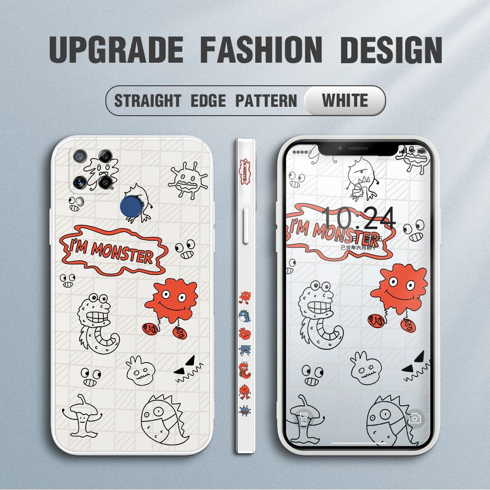 Jizetin for Realme C15 Case Side Design Phone Cover Printed Text “I Am Monster ” Cover Square Edge Pattern Liquid Silicone Trend Case