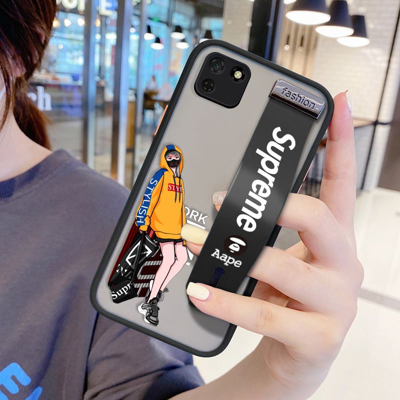 UCUC for Huawei Y5P Wrist Strap Case Creative Cartoon Handsome Girl Wristband Printing Cover Shockproof Frosted Phone Case