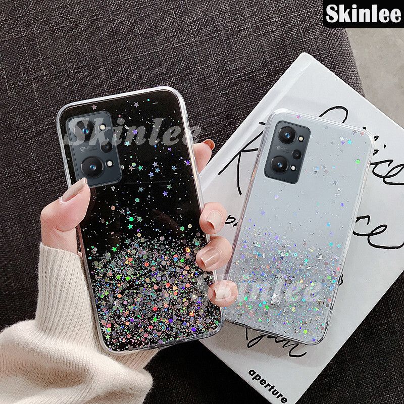Phone case Realme GT2 Pro Back cover Full Stars Moon Starry Sky Transparent Bling Sequins Soft Back cover for Realme GT2 Pro cases