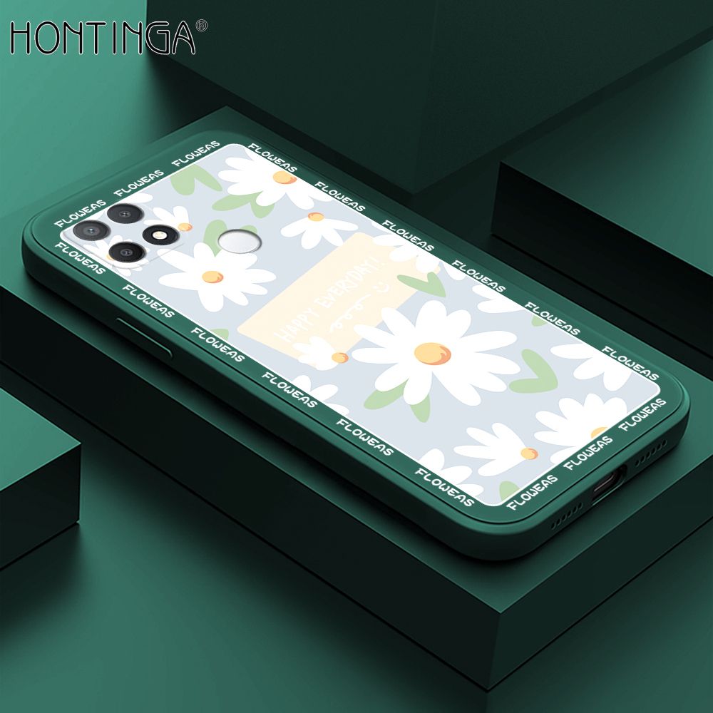Hontinga for OPPO A15 A15S Case Beautiful Daisy Flower Phone Case Phone Case Soft Square Edge Silicone Cases Full Lens Cover Shockproof Protection Cover