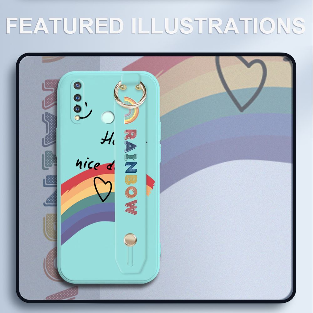 UCUC for Vivo Y19 Wrist Strap Case INS Style Smile Rainbow Cover Ultra Thin Anti Fall Liquid Silicone Phone Case