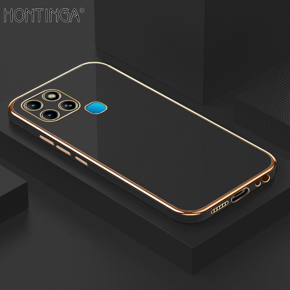 Hontinga for Infinix Smart 6 Back Cover + Free Lanyard Luxury 6D Plating Frame Shiny Bling Case Soft Silicone Square Mobile Cover