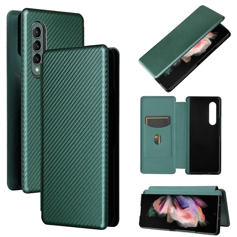For Samsung Galaxy Z Fold3 5G Carbon Fiber Texture Magnetic Horizontal Flip TPU + PC + PU Leather Case with Card Slot