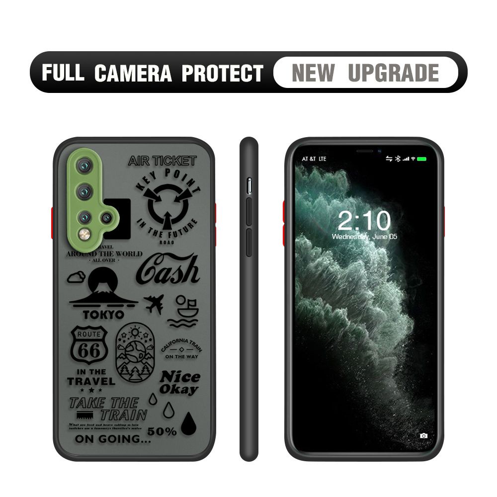 Hontinga for Honor 20 Case Travel Poster Camera Shockproof Protection Cases Edge Frosted Transparent Phone Cover