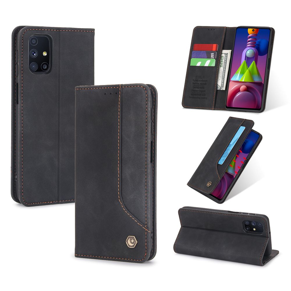 For Samsung Galaxy M51 Premium Retro Leather Magnetic Card Holder Case Shockproof TPU Inner Flip Stand Cover